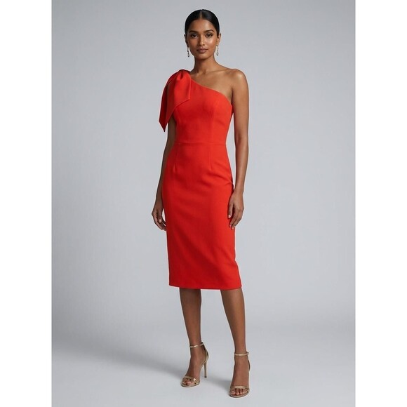 Dresses & Skirts - Dress the Population Tiffany Womens XL Poppy One Shoulder Bow Midi Sheath NWT